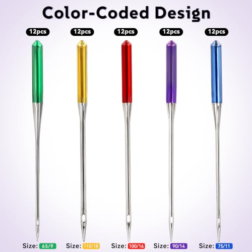 60 Pcs Universal Sewing Machine Needles, Suitable for Singer, Brother, Janome Sewing Machines, Sizes 9, 11, 14, 16, 18, Bright Color, Regular Point Sewing Needles (60pcs 9 11 14 16 18) - color: 60pcs 9 11 14 16 18