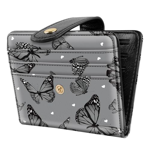 Small Wallets for Women Slim Minimalist Bifold Credit Card Holder | Compact, Zipper Coin Pocket, Mini Purse Ladies, RFID Blocking, PU Leather, Travel Card Case, Female Gifts, Butterflies - color: Butterflies