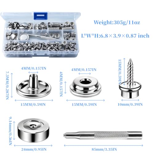 152Pcs Canvas Snap Kit, Marine Grade Stainless Steel, 3/8" Socket