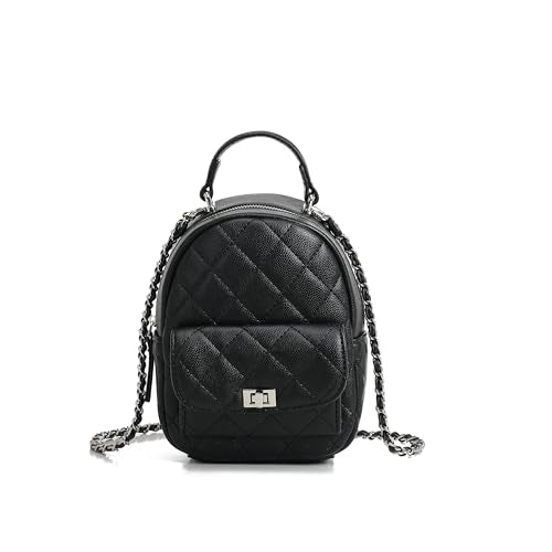 Black Mini Quilted Backpack Purse for Women, Classic Small Chain Backpack Bag with Top Handle, Fashion Travel Purse - color: Black