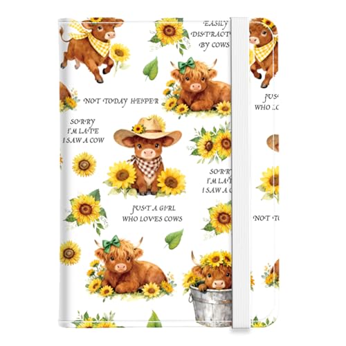PU Leather Passport Holder Cover 5.9×4.3 Inch with Credit Card Slot Boarding Pass Slot Combo Blocking Passport Holder Wallet Cover Case for Travel Boarding Essentials(Sunflower Cow) - color: Sunflower Highland Cow