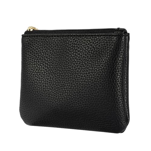 Chelmon PU Leather Coin Purse Pouch Change Holder Small With Zipper for Men Women 2 PCS Set (Black&Black) - color: Black&Black