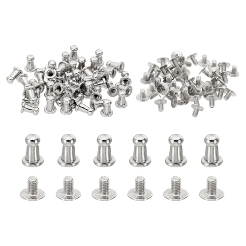 PATIKIL 4mm Leather Rivets, 100 Sets Round Button Head Studs Metal Screw Studs Posts Chicago Screws Rivet for Clothing Leather Crafts, Silver Tone - color: Silver, size: 4mm