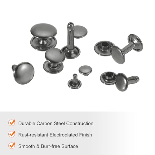 HARFINGTON 100 Sets Double Cap Leather Rivets, 6x8mm Round Cap Tubular Metal Studs Leather Crafting Rivets for Fabric Belt Pet Collar Boot Bag Repair and Decoration, Gunmetal - color: Gunmetal, size: 6x8mm