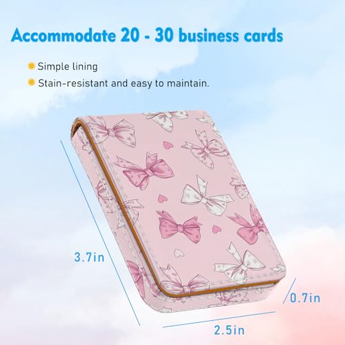 Business Card Holder, PU Leather Printing Business Card Case Pocket with Magnetic Shut, Portable Business Card Carrier Holder for Women or Men (Bow) - color: Bow