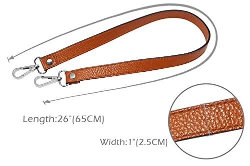 VanEnjoy Full Grain Leather Replacement Strap Shoulder Bag Purse, 0.98 inch Width Gold Hardware(Brown-Silver Locks) - color: Brown-silver Lock, size: 26 inches