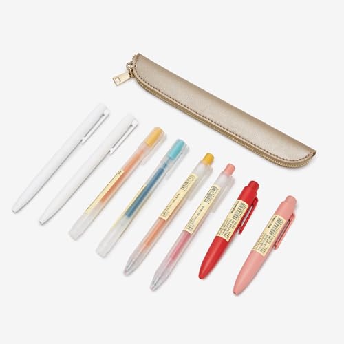 Slim Pencil Case Skinny Pen Case Pen Pouch (FL Pearl White Tea) | Smooth gold zipper; wipe-clean faux leather; fits a few gel writers and a stylus; slips into planners backpacks and totes - color: Pearl White Tea
