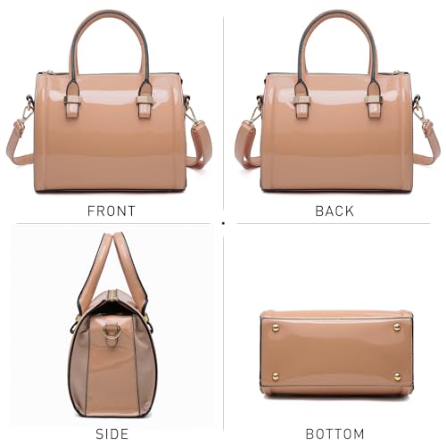 Shiny Patent Faux Leather Handbags Barrel Top Handle Purse Satchel Bag Shoulder Bag for Women - color: Pink