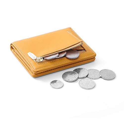 Women Wallets Small Bifold Leather Pocket Wallet Ladies Mini Short Purse - color: Yellow