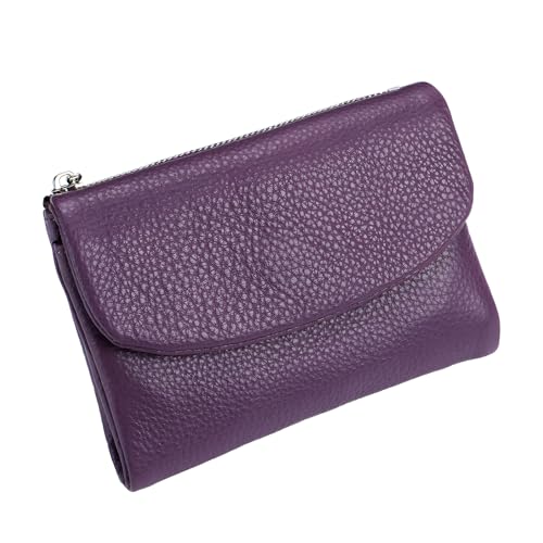 Unisex Pebble Leather Wallet, 5.3In Short Genuine Leather Coin Card Holder, Unisex Clutch Bags, Can Hold Coins, Id Cards - color: Purple