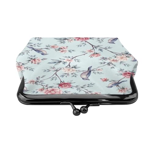 Kiss-lock Coin Purse for Women Change Purses Cute Small Coin Pouch Tiny Coin Wallet (Blue Birds Floral) - color: Blue Birds Floral