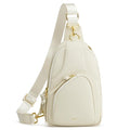 Kattee Sling Bag for Women, Leather Crossbody Bags for Travel, Beige. | Top grain pebbled cowhide leather fanny pack crossbody purse. Small chest bag with RFID blocking for travel. - color: Beige