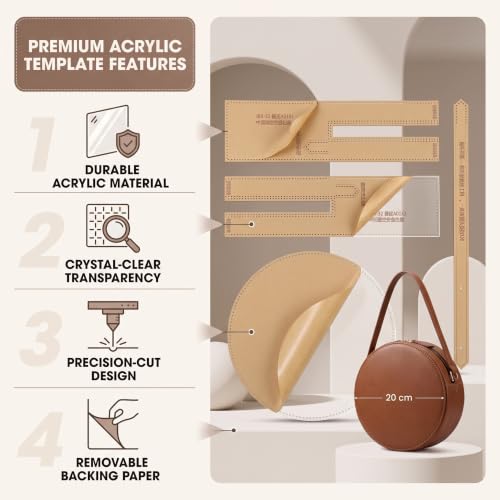 Leather Craft Clear Acrylic Shoulder Bag Round Bag Pattern Stencil Template