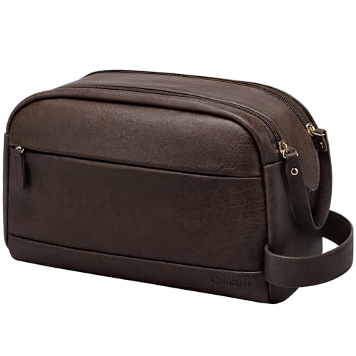 PU Leather Toiletry Bag for Men, Dark Brown - color: Dark Brown, size: Medium
