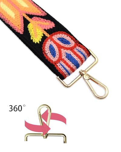 Embroidered Purse Straps Replacement Crossbody Wide Adjustable Bag Straps | Thick Purse Strap for Crossbody Bags,Extra Long Strap,Cross Body Straps for Handbags,Bag Straps for Tote Bags,Shoulder Straps - color: Black Flower 2