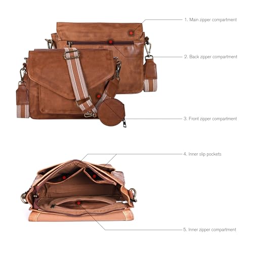 Ozora Genuine Leather Crossbody Purse for Women, Shoulder Bag - color: Tan Coin Web