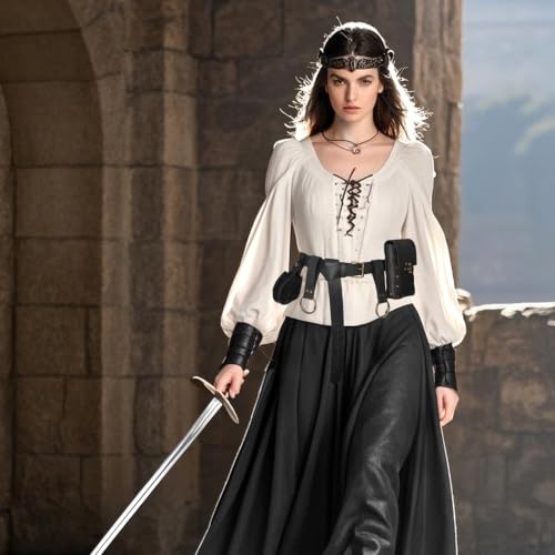 Renaissance Belt Pouch Medieval Pirate Costume Accessories Set for Cosplay | Viking Faux Leather Waist Bag, Skirt Hike Clips, Perfect for Women and Men Ren Faire, LARP, Fantasy, Halloween - color: Black