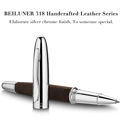 BEILUNER 318 Luxury Leather Pen, Full Grain Oil Tan Crazy Horse Cowhide Leather, Chrome-Plated Finish, Smooth Black Ink Refill, Best Rollerball Gift for Men & Women,Executive, Professional, Nice Pens - color: Crazy Horse Cowhide Leather