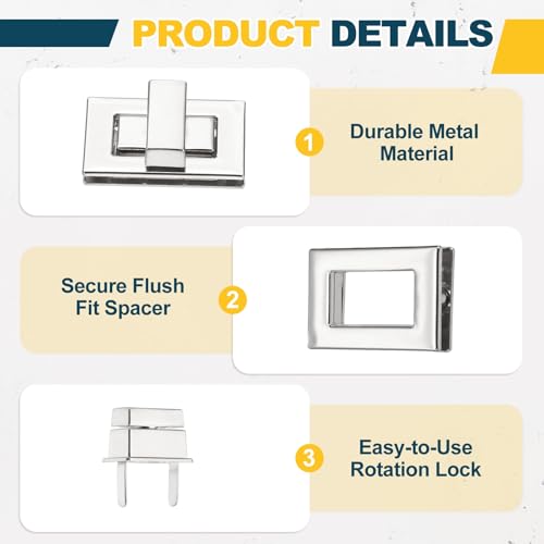 M METERXITY 4Pcs Purse Twist Lock (1.26 x 0.79 Inches, Black/Silver)- Rectangular Purse Closure Twist Turn Lock Clasp Metal Clip Hardware Apply to DIY Handbag/Purse/Wallet/Leather Craft - color: Black/Silver, size: 1.26 x 0.79"