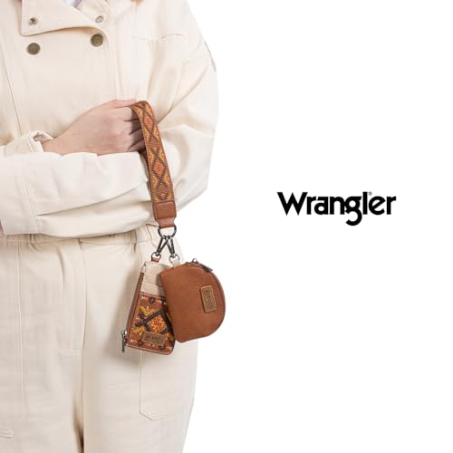 Wrangler Western Keychain Wristlet Wallets for Women Retro Dual Pouch Wristlet Credit Card Holder Wallet with Zipper Pocket WG2214-W0051BR - color: Aztec-Brown