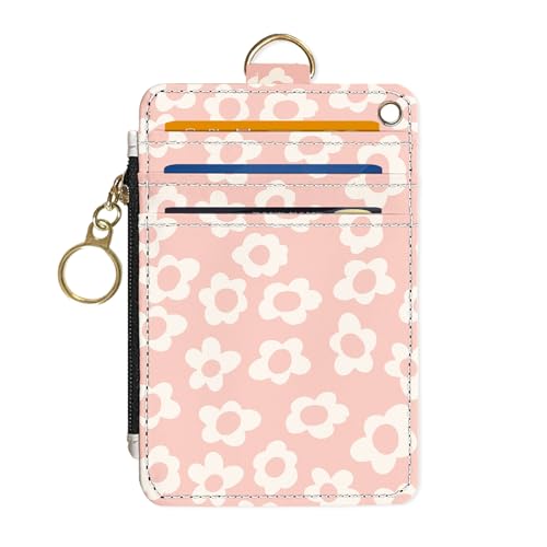 Slim Wallet Credit Card Holder,Little pink flowers, RFID Wallet Women Cute Small Front Pocket Wallet With Zipper, PU Leather Thin travel RFID Blocking Card Case ID Window,Ladies Gifts - color: Little pink flowers