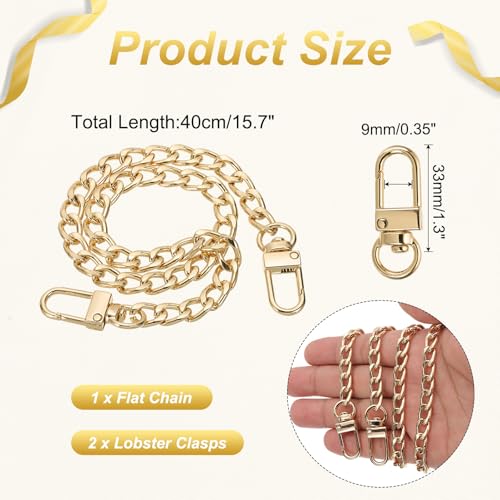 uxcell 15.7" Flat Purse Chain Strap, Gold Shoulder Straps Chains Metal Handbag Replacement Belt with 2 Pcs Metal Lobster Swivel Trigger Clips Style1 for Cross Body Wallet Bag - color: Gold, size: 15.7"