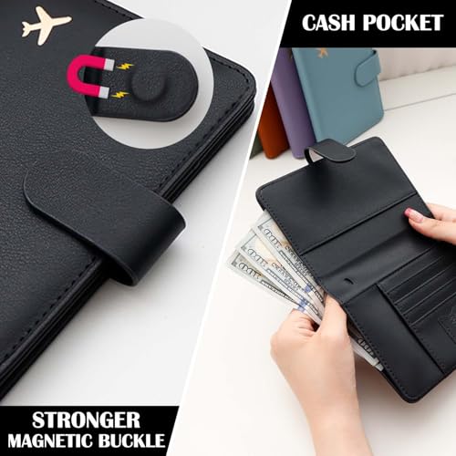 Melsbrinna Premium Leather Passport Holder Covers Case, Waterproof Rfid Blocking Travel Wallet Passport Holder with Pen Holder, Cute Passport Book for Women/Men - color: AIR-BLACK