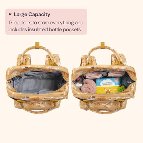 BabbleRoo Diaper Bag Backpack - Baby Essentials Travel Tote - Multi Function Water Resistant Diaper Bag, Travel Essentials Baby Bag with Changing Pad, Stroller Straps & Pacifier Case - Unisex, Safari - color: Safari, size: Large