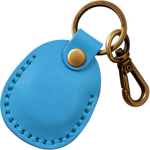 Genuine Leather Airtag Holder Compatible with Apple AirTag Keychain 2nd & 1st Gen, Handmade Air Tag Holder with Key Rings, Hidden Airtag Case Accessories - Light Blue - color: Light Blue