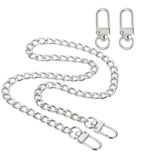 uxcell 23.6" Flat Purse Chain Strap, Silver Shoulder Straps Chains Metal Handbag Replacement Belt with 2 Pcs Metal Lobster Swivel Trigger Clips Style1 for Cross Body Wallet Bag - color: Silver, size: 23.6"