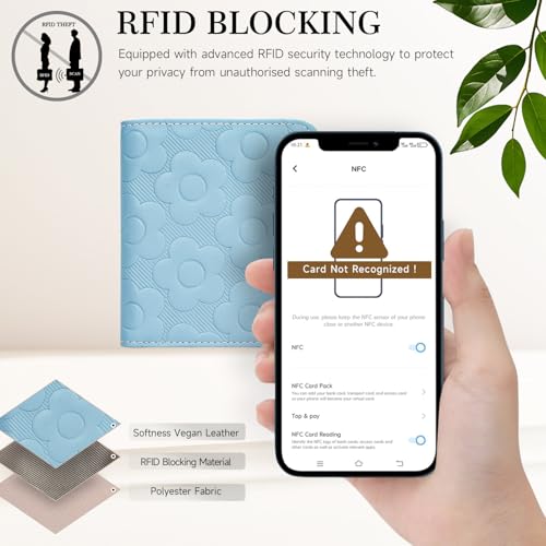 Small Wallet Women Slim RFID Leather Bifold Wallet Embossed Design | Compact design with ID window, card slots, and zipper coin pocket, ideal for daily travel, shopping, and gifts - color: 04-Blue