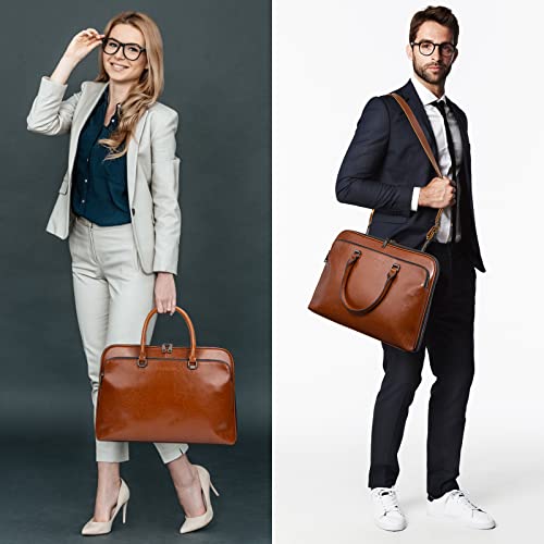 Blofinche Laptop Messenger shoulder bag: Genuine Leather work Briefcase 13.3 15.6 inch designer Satchel handbag - color: Brown, size: 13.3 inch