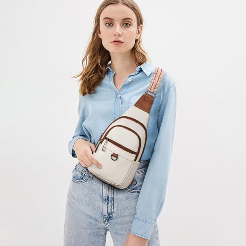 cakang Womens Sling Bag Crossbody Bags for Women Vegan Leather Sling Backpack Daypack Fanny Pack Crossbody Purse Travel - color: 0-white Brown