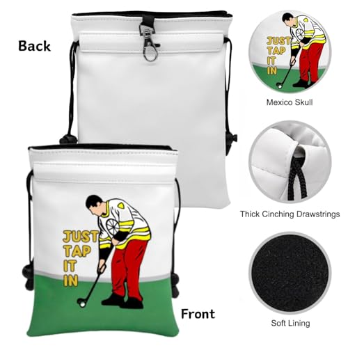 Artpreti Funny Golf Valuables Pouch,Golf Pouch Bag with Drawstrings Golf Tee Bag Pouch Leather Golf Tee Ball Bag for Men Women - Just Tap It in - style: Golf Pouch Bag-just