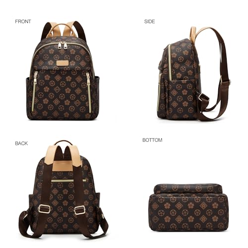 Makes Mini Backpack for Women, Small Casual Backpacks Daily Travel Bag 2pcs | Small Bookbag,Work Travel School PU Leather Shoulder Bag Mochilas Para Mujer Rucksack Gifts for Lady Girls Mother Wife - color: Coffee Flower