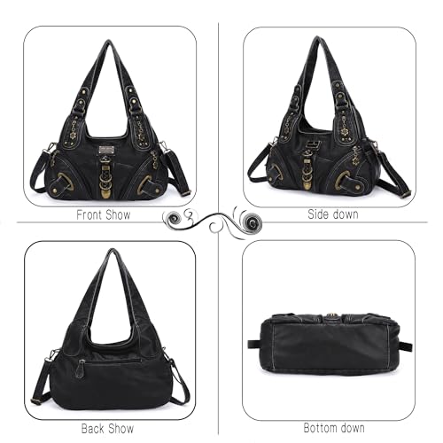 Angelkiss Hobo Purses and handbags for Women Satchel Handbag Women Purses Large Daily Shoulder Bags - color: 801black
