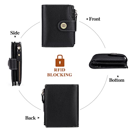 Falan Mule Wallet for Women - Genuine Leather, Compact, RFID Blocking, Bifold Wallet - color: Elegant Black