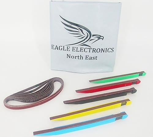 Sanding Stick Detailer 5 Piece Set with 2 Extra Replacement Belts Per Stick, 5 Grits 120, 240, 320, 400 & 600 Grits for Sanding Wood, Metal & Plastics, (Made in The USA)