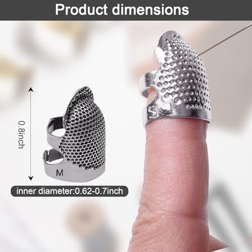 1 Pcs Adjustable Metal Sewing Thimble Finger Protector Open Top Ring Thimble Fingertip Shield for Quilting Embroidery Hand Sewing Tool(Silver, M) - color: Silver|M