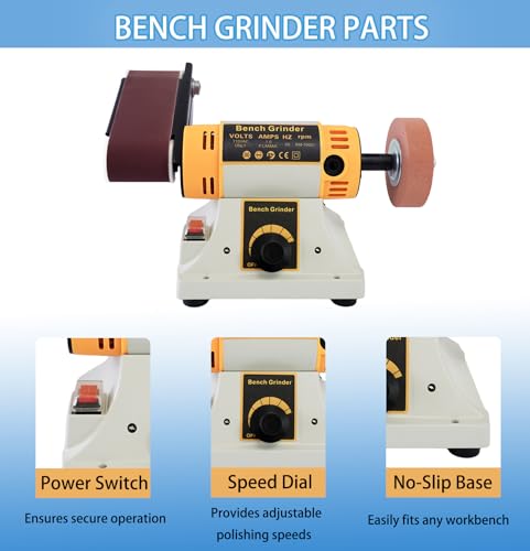 750W Jewelry Bench Polisher and Buffer Machine with Drill Chuck, Variable Speed Belt Sander & Rock Polisher, Professional Bench Grinder for Metal, Wood, Jade, Knives and Jewelry Crafting