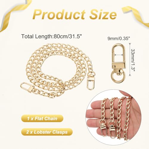 uxcell 31.5" Flat Purse Chain Strap, Gold Shoulder Straps Chains Metal Handbag Replacement Belt with 2 Pcs Metal Lobster Swivel Trigger Clips Style1 for Cross Body Wallet Bag - color: Gold, size: 31.5"