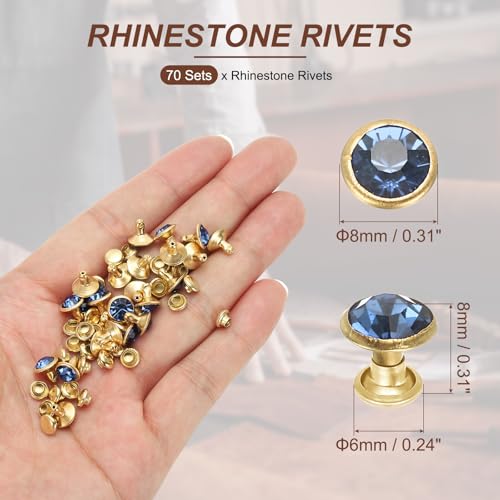 PATIKIL 8mm Leather Rivets, 70 Sets Rhinestone Rivet Studs Double Cap Spikes Rivet for Leather Crafting for Decor Repair DIY Clothing Belts Bags Shoes, Light Blue Gold Tone - color: Light Blue, size: 8mm