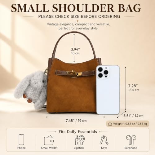 Ladies' wallet, light luxury bucket bag, lychee patterned handbag, high-end sense, one shoulder versatile crossbody bag - color: Suede Brown