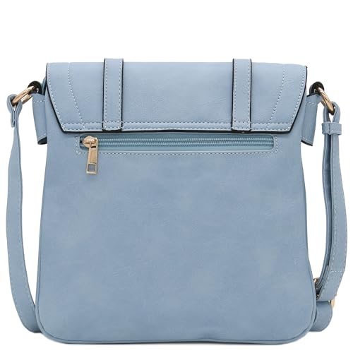 ALYSSA Double Compartment Large Flapover Crossbody Bag - color: Light Blue