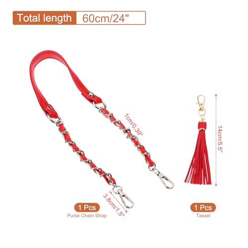 PATIKIL Purse Chain Strap, 24 Inch Leather Chain Straps Purse Strap Replacement Flat Chain Strap with Tassel for Shoulder Crossbody Bag Handbag Woman, Red/Silver - color: Red/Silver