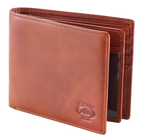 Stealth Mode Leather Bifold Wallet for Men With ID Window and RFID Blocking - color: Light Brown