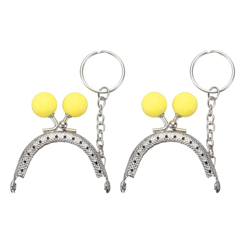 uxcell 2 Pcs Metal Purse Frame, 5cm/1.97" Beads Silver Kiss Lock Clasp Arch Embossing Bag Frames with Key Ring for Purse Making Clutch Bag Coin Purse, Yellow - color: Yellow