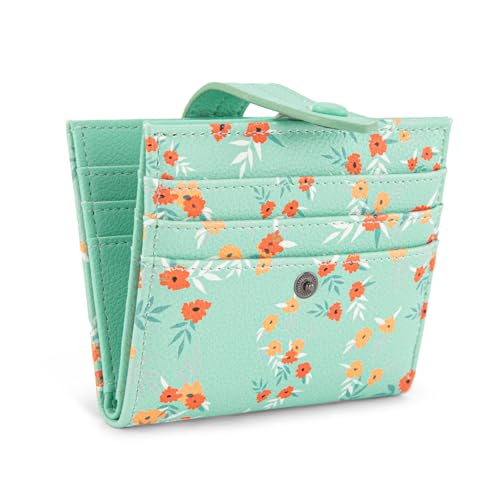 Montana West X Wrangler Small Women's Wallet Slim Bifold Wallet RFID Credit Card Holder Minimalist Zipper Coin Pocket WG216-W065LGN - color: Shadow of Mint Flowers