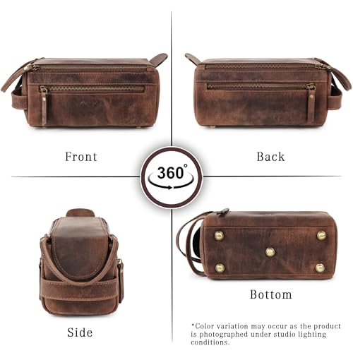 Premium Handmade Leather Toiletry Bags for Men and Women, Genuine Leather Dopp Kit and Shaving Bag for Men, Travel Cosmetic Bag for Women's and Men's, Zipper Pocket, Chocolate - color: Chocolate Brown (Large)