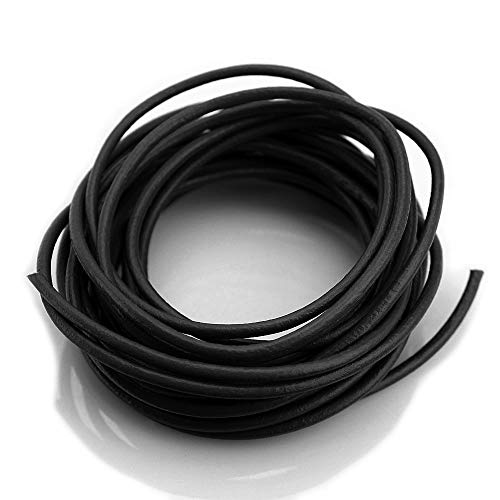 (TM) 3 mm Genuine Round Leather Cord Braiding String Black 5 Meters (5 Yards) - color: Round_black, size: 3 mm_5 yards